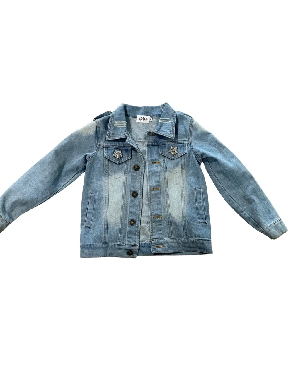 Lola & The Boys : Kids Light Wash Denim Jacket with Colorblock Heart Patch